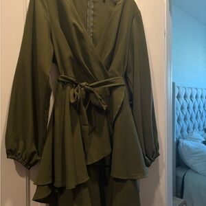 Olive Green Wrap Style Dress – Size Medium – Like New